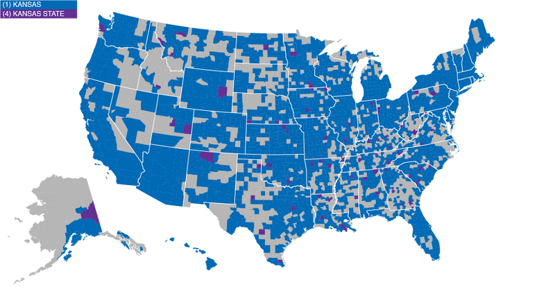 Illustration for article titled Facebook Data Give Us The Best Fandom Map of the NCAA Tournament